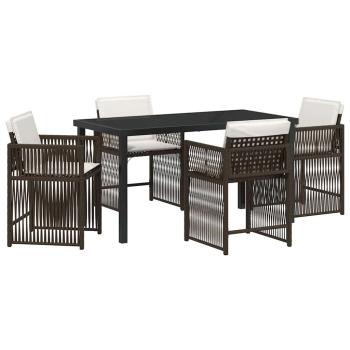 5-teiliges Garten Essset mit Kissen Braun Poly-Rattan