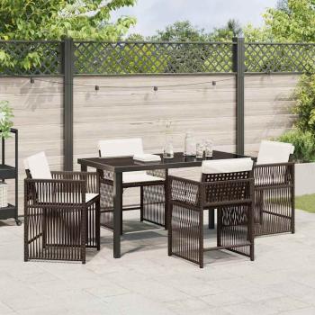 5-teiliges Garten Essset mit Kissen Braun Poly-Rattan