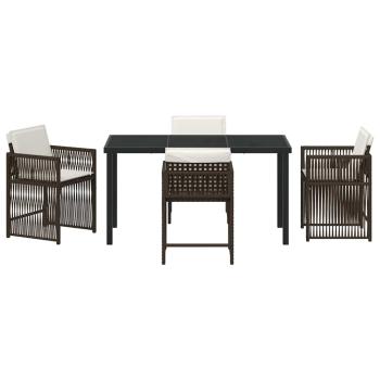 5-teiliges Garten Essset mit Kissen Braun Poly-Rattan