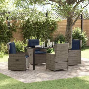 ARDEBO.de - 5-teiliges Garten-Ess-Set Grau Poly-Rattan