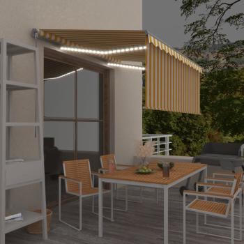 Markise Manuell Einziehbar mit Rollo LED 3x2,5m Gelb & Weiß