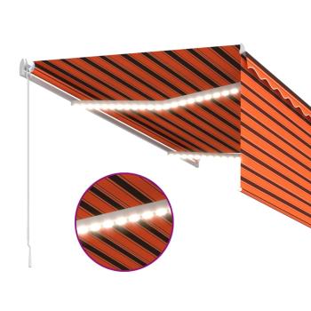 Markise Manuell Einziehbar mit Rollo LED 3,5x2,5 m Orange Braun