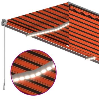 Markise Manuell Einziehbar mit Rollo & LED 4x3 m Orange Braun