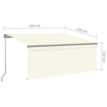 Markise Manuell Einziehbar mit Rollo & LED 3x2,5 m Creme