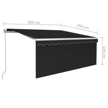 Markise Manuell Einziehbar mit Rollo & LED 3x2,5m Anthrazit