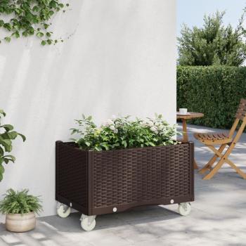 ARDEBO.de - Pflanzkasten mit Rollen Braun 80x50x54 cm PP
