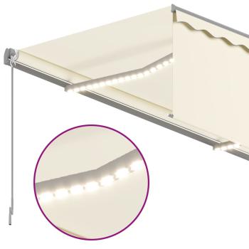 Markise Manuell Einziehbar mit Rollo & LED 4x3 m Creme