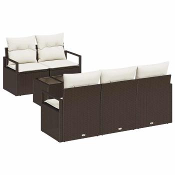 Sofa Set mit Kissen 6 pcs Braun und Creme Poly Rattan