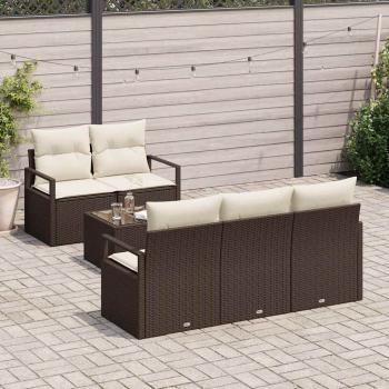 Sofa Set mit Kissen 6 pcs Braun und Creme Poly Rattan