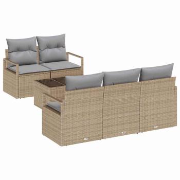 6-teiliges Garten Sofa Set mit Kissen Beige Poly Rattan