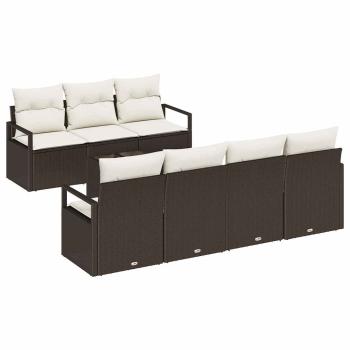 8-teiliges Garten Sofa Set mit Kissen Braun Poly Rattan
