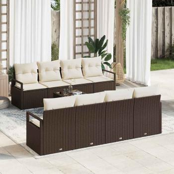 ARDEBO.de - 9-teiliges Garten Sofa Set mit Kissen Braun Poly Rattan