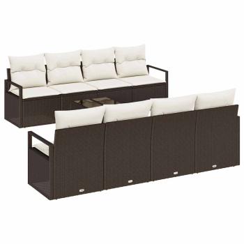 9-teiliges Garten Sofa Set mit Kissen Braun Poly Rattan