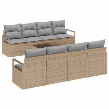 9-teiliges Garten Sofa Set mit Kissen Beige Poly Rattan