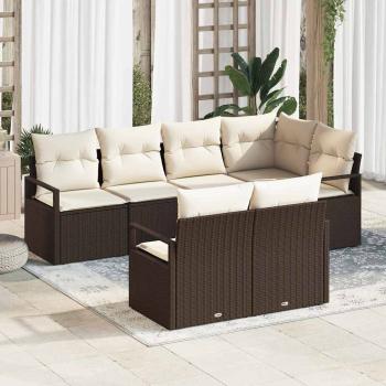 ARDEBO.de - 7-teiliges Garten Sofa Set mit Kissen Braun Poly Rattan