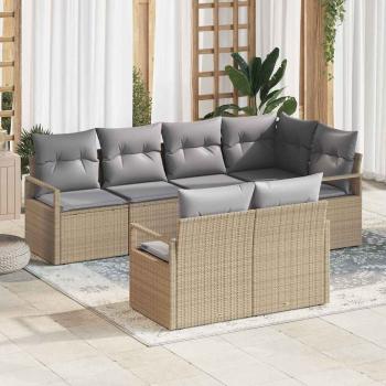 ARDEBO.de - 7-teilige Garten Sofa Set mit Kissen Beige Poly Rattan