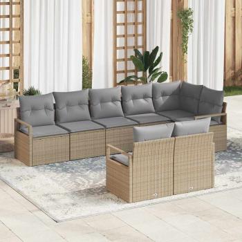 ARDEBO.de - 8-teiliges Garten-Sofa-Set mit Kissen in Beige aus Poly-Rattan