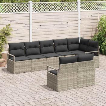 8-teiliges Garten Sofa Set mit Kissen Hellgrau Poly Rattan
