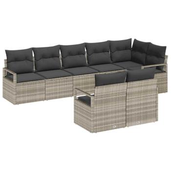 8-teiliges Garten Sofa Set mit Kissen Hellgrau Poly Rattan