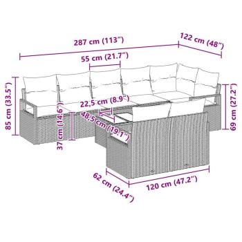 8-teiliges Garten Sofa Set mit Kissen Grau Poly Rattan
