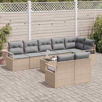 9-teiliges Garten Sofa Set mit Kissen Schwarz Poly Rattan