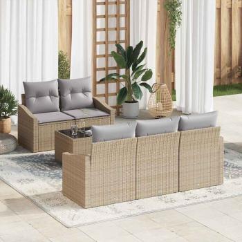 ARDEBO.de - 6-teiliges Garten-Sofaset mit Kissen Beige Poly Rattan