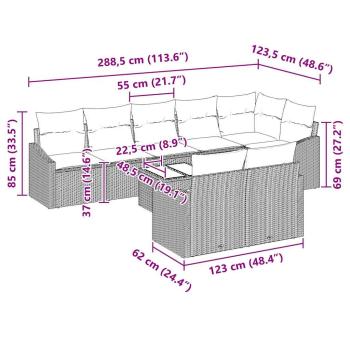 9-teiliges Garten-Sofa-Set mit Kissen Schwarz Poly Rattan