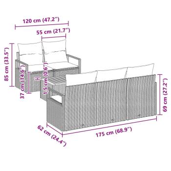6-teiliges Garten Sofa Set mit Kissen Beige Poly Rattan Akazie