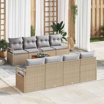 ARDEBO.de - 9-teiliges Garten Sofa Set mit Kissen beige Poly Rattan Akazie