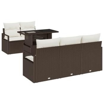 6-teiliges Garten Sofa Set mit Kissen Braun Poly Rattan