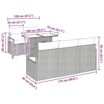 6-teiliges Garten Sofa Set mit Kissen Beige Poly Rattan