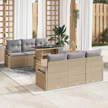 ARDEBO.de - 7-teiliges Garten Sofa Set mit Kissen Beige Poly Rattan