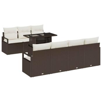 Garten-Sofa-Set mit Kissen 8 pcs Braun und Creme Poly-Rattan
