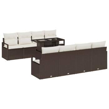 Garten-Sofa-Set mit Kissen 7 pcs Braun und Creme Poly-Rattan