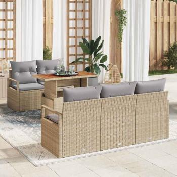 ARDEBO.de - 6-teiliges Garten-Sofa-Set mit Kissen Beige Poly Rattan Akazie
