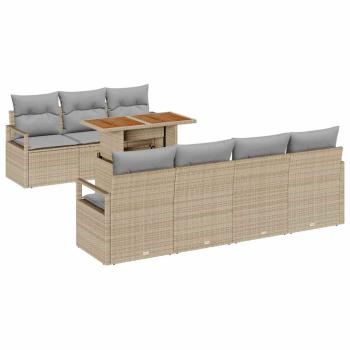 8-teiliges Garten-Sofa Set mit Kissen Beige Poly Rattan Akazie