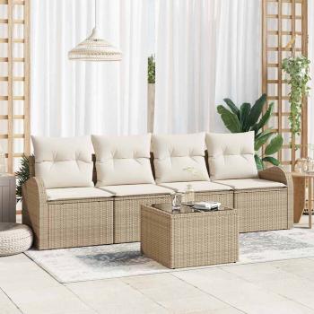 ARDEBO.de - 5-teiliges Garten Sofa Set mit Kissen Beiges Poly Rattan