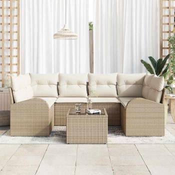 7-teiliges Garten Sofa Set mit Kissen Beige Poly Rattan