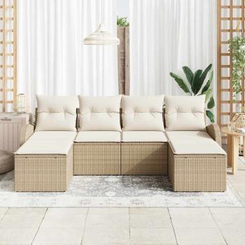 ARDEBO.de - 6-teiliges Garten Sofa Set mit Kissen Beige Poly Rattan