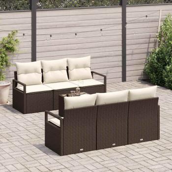 7-teiliges Garten-Sofa-Set mit Kissen in Braun aus Poly-Rattan