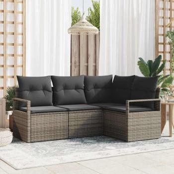 ARDEBO.de - Sofa Set 4 stk. Grau Poly-Rattan