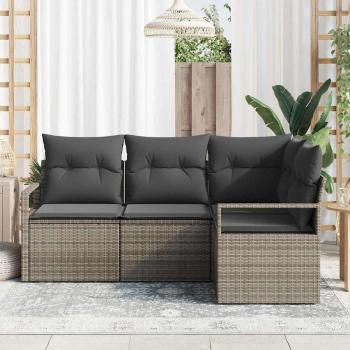 Sofa Set 4 stk. Grau Poly-Rattan
