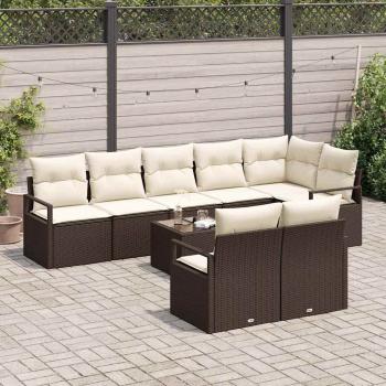 8-teiliges Garten Sofa Set mit Kissen Grau Poly Rattan