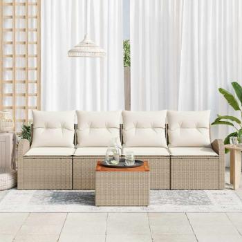 ARDEBO.de - 5-teiliges Garten Sofaset mit Kissen Beige Poly Rattan Akazie