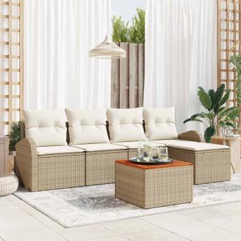 ARDEBO.de - 6-teiliges Garten Sofa Set mit Kissen Beige Poly Rattan Akazie