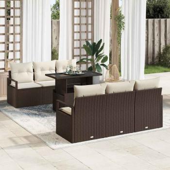 ARDEBO.de - 7-teiliges Garten Sofa Set mit Kissen Braun Poly Rattan