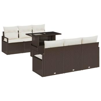 7-teiliges Garten Sofa Set mit Kissen Braun Poly Rattan