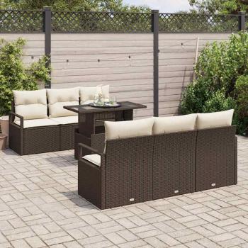 7-teiliges Garten Sofa Set mit Kissen Braun Poly Rattan