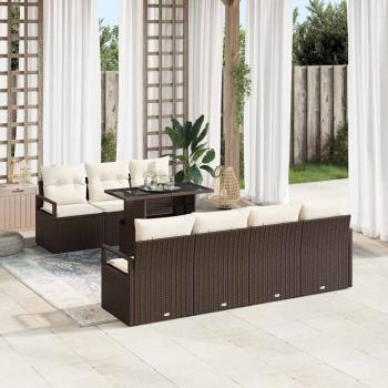 ARDEBO.de - 8-teiliges Garten Sofa Set mit Kissen Braun Poly Rattan