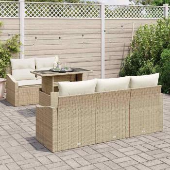 6-teiliges Garten Sofa Set mit Kissen Beige Poly Rattan